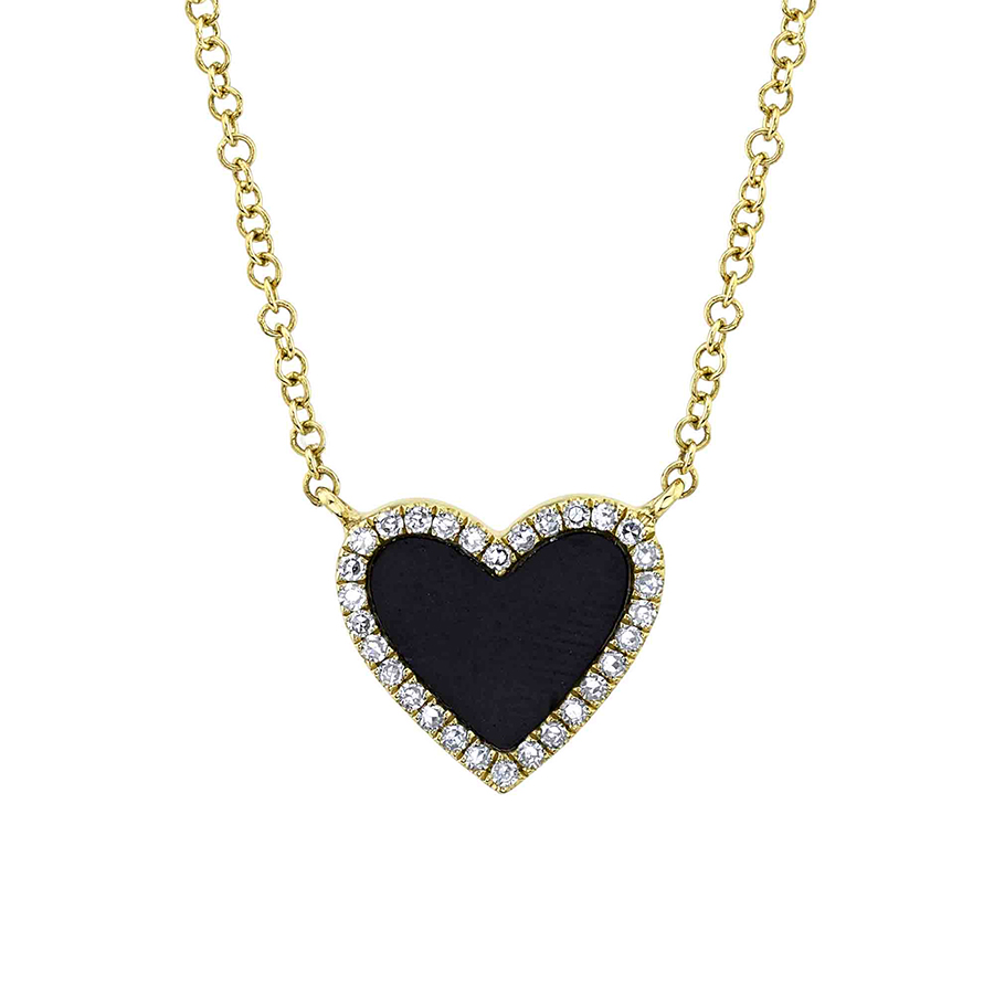 Onyx and Diamond Heart Necklace